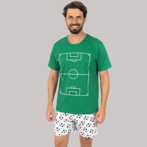Pijama Manga Curta Masculino Adulto Campo de Futebol