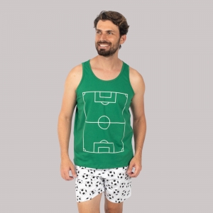 Pijama Regata Masculino Adulto  Campo Futebol Verde