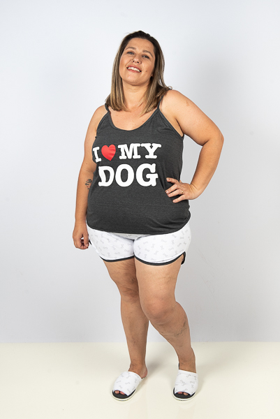 Pijama Alça Feminino Adulto Plus Size -I Love My Dog-Ossinho