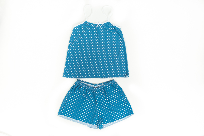 Pijama Alça Liganete Detalhe Laço Decote - Azul - Poá Branco