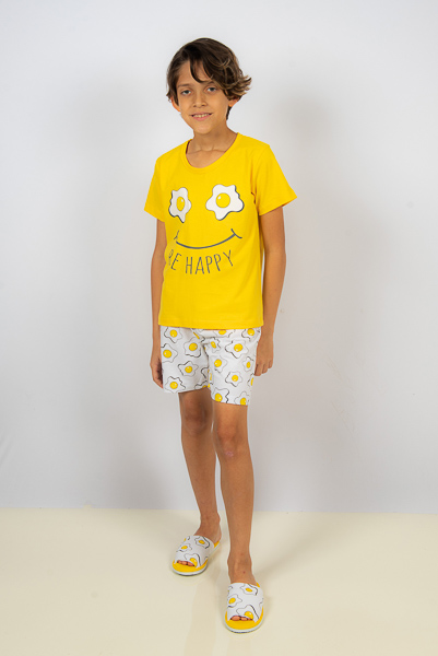 Pijama Manga Curta Infantil Masculino -Ovo-Amarelo