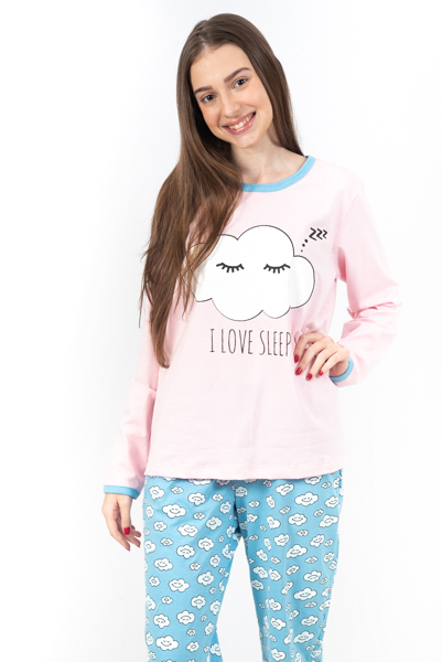 Pijama Manga Longa Feminino Adulto - Rosa Bebe - Nuvem