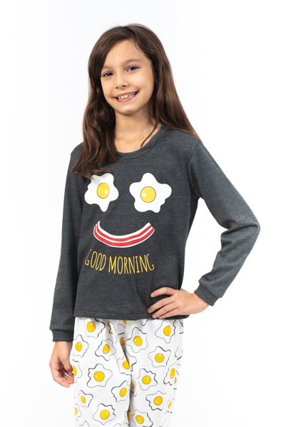 Pijama Manga Longa Feminino Infantil - Ovos e Bacon