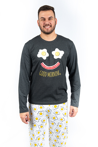 Pijama Manga Longa Masculino Adulto - Ovos e Bacon