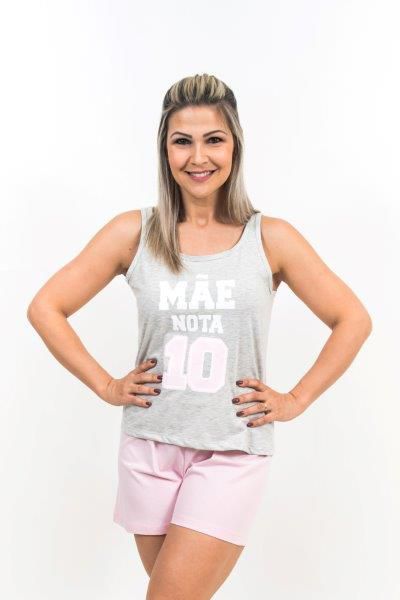 Pijama Regata Adulto - Mãe Nota 10 - Rosa Bebe - LAÇOS DE FITA PIJAMAS