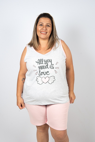 Pijama Regata Feminino Adulto Plus Size -All You Need Is Love - LAÇOS DE FITA PIJAMAS