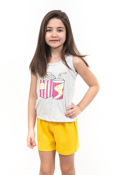 Pijama Regata Feminino Infantil - Pipoquinha - Amarelo