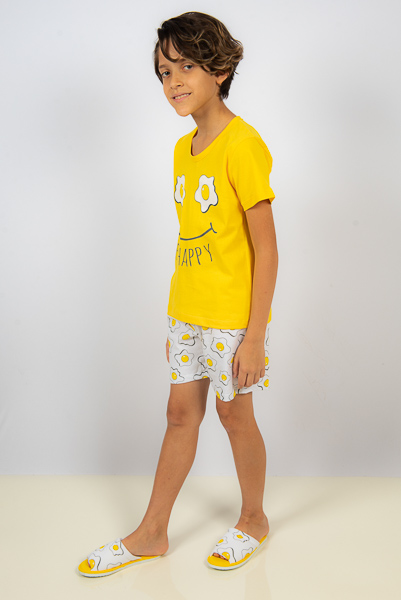 Pijama Regata Infantil Masculino-Ovo Amarelo