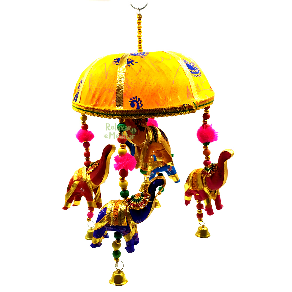 Móbile Indiano Umbrella com Elefantes Coloridos (28cm)