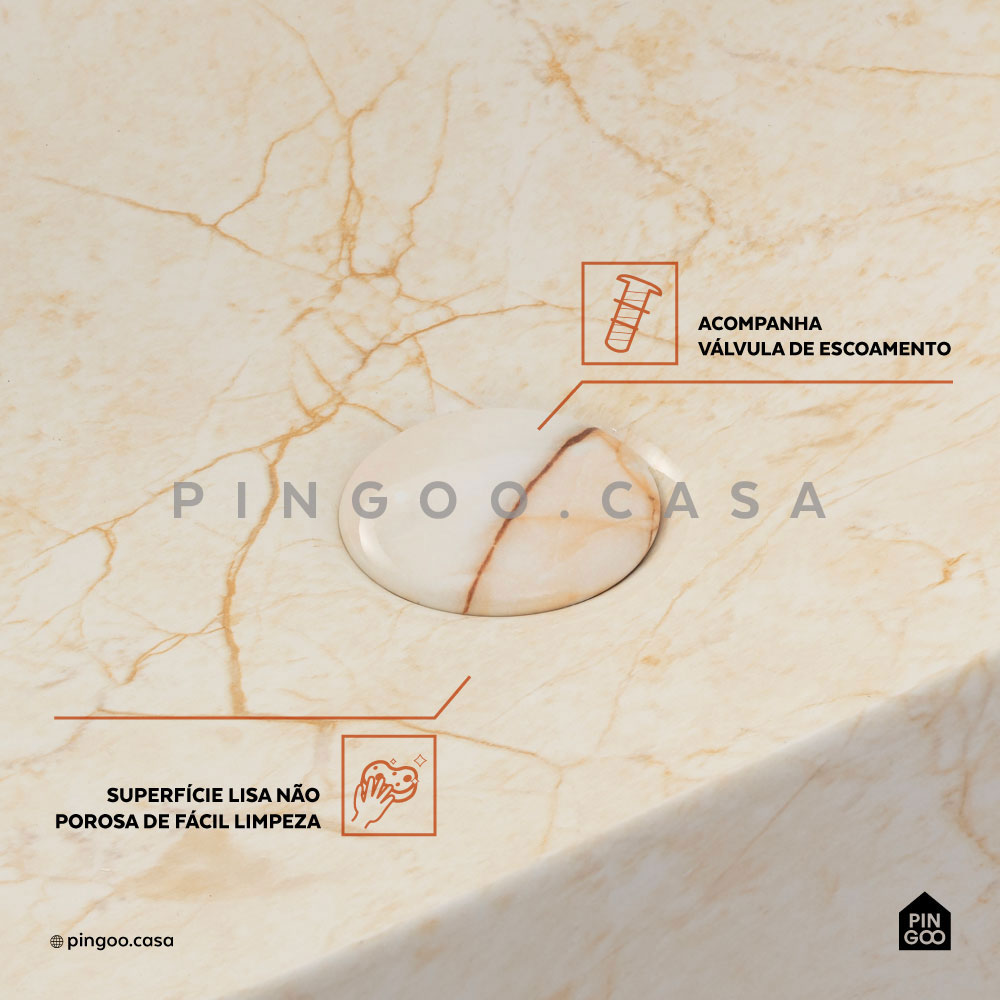 Cuba De Apoio Para Banheiro Retangular Slim Louça Cerâmica 50,5 cm Fluorita Pingoo.casa - Marmorizado Gold
