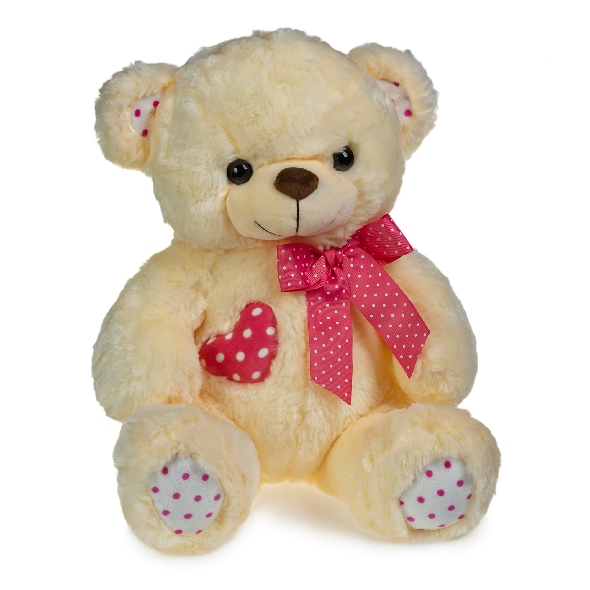 Urso de Pelúcia Coração de Bolinhas Rosa 40cm Sentado