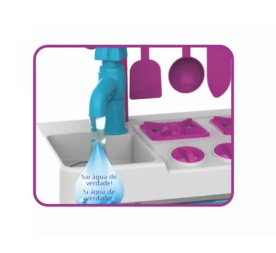 Cozinha Infantil Pink Completa C/ Água Geladeira Magic Toys
