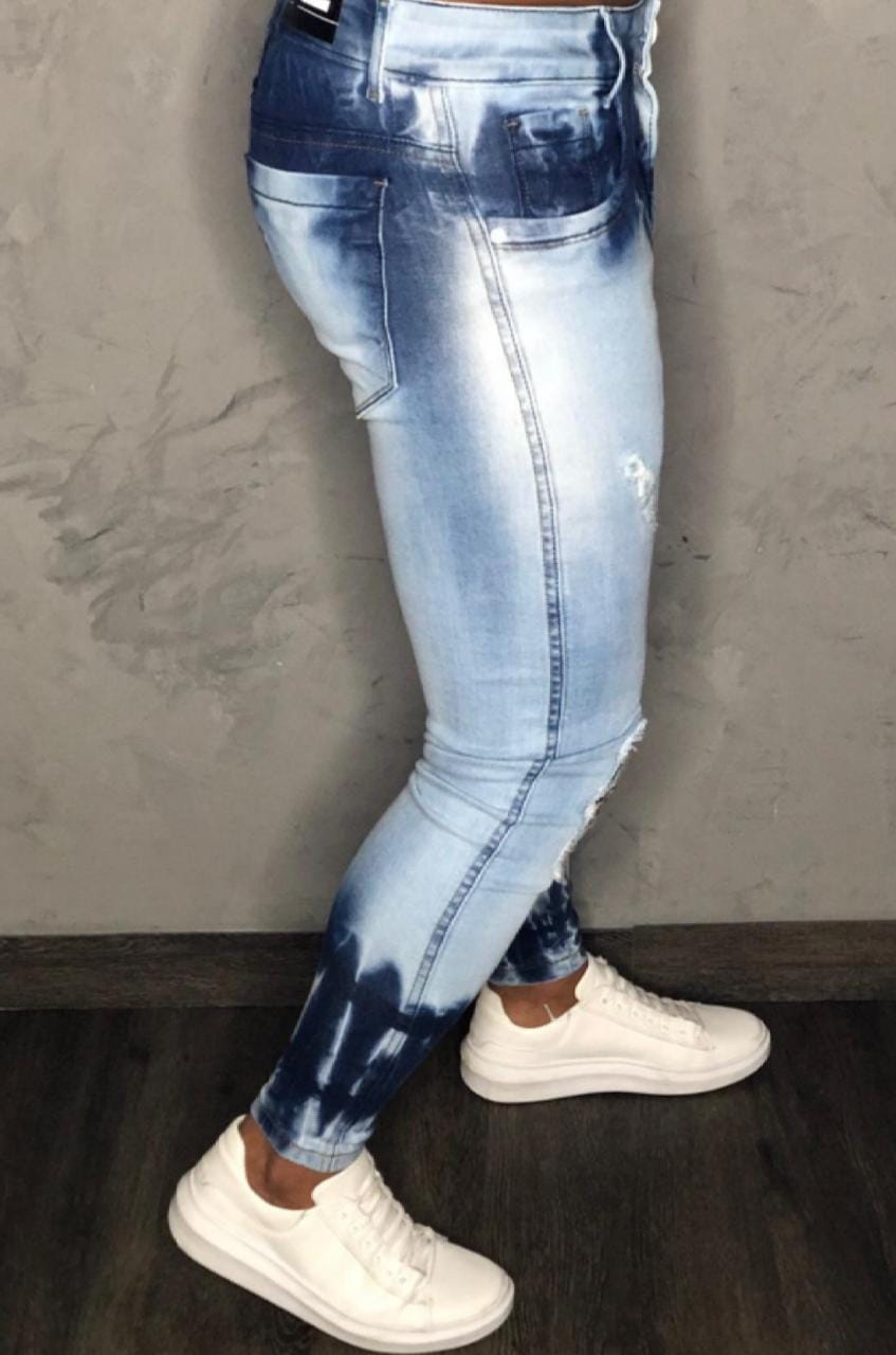Calça Codi Jeans Skinny Azul Claro Mesclada Detalhe Na Perna - Harpia Moda - Moda Masculina & Acessórios