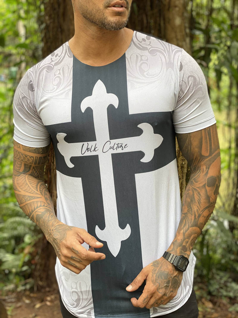 Camiseta Long Line Volk Culture Cruz Picture - Harpia Moda - Moda Masculina & Acessórios