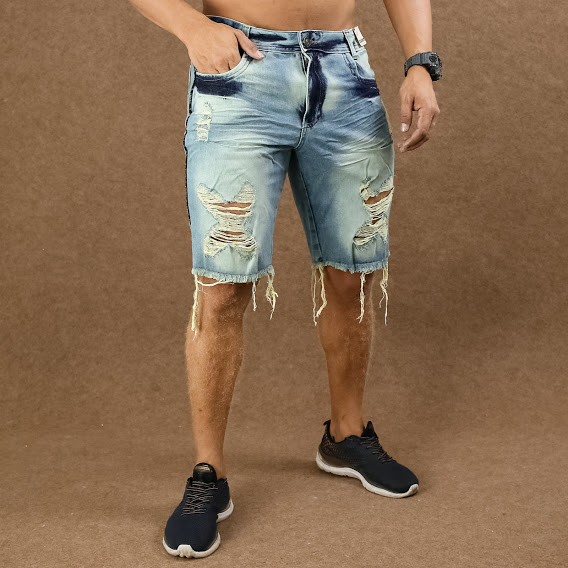 Short Jeans Masculino Caunt Azul Destroyed
