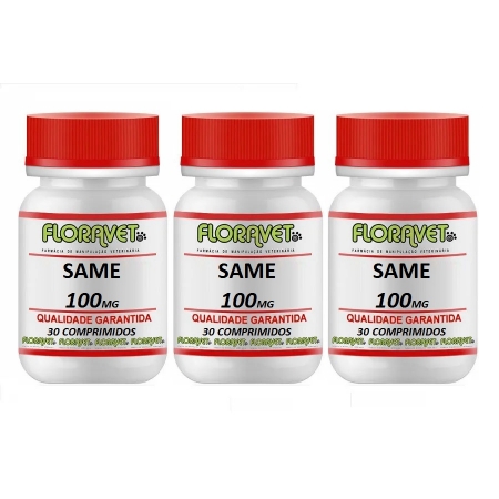 Kit SAMe (S-Adenosil-L-Metionina) 100mg Pote 3x30 Comprimidos - Uso Veterinário