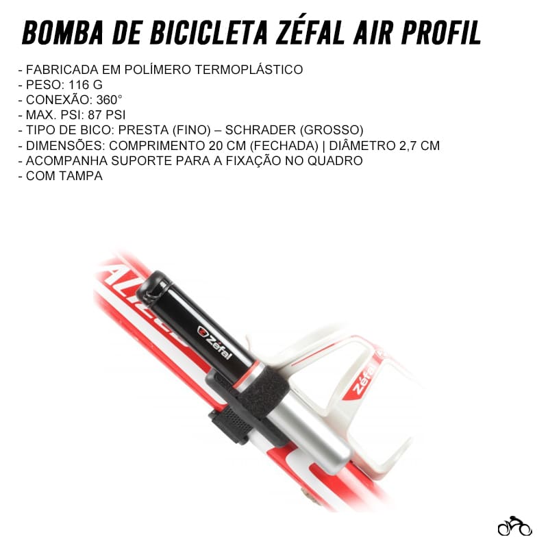 Bomba De Bicicleta Zéfal Air Profil FC01 Telescópica com Mangueira Mtb Speed