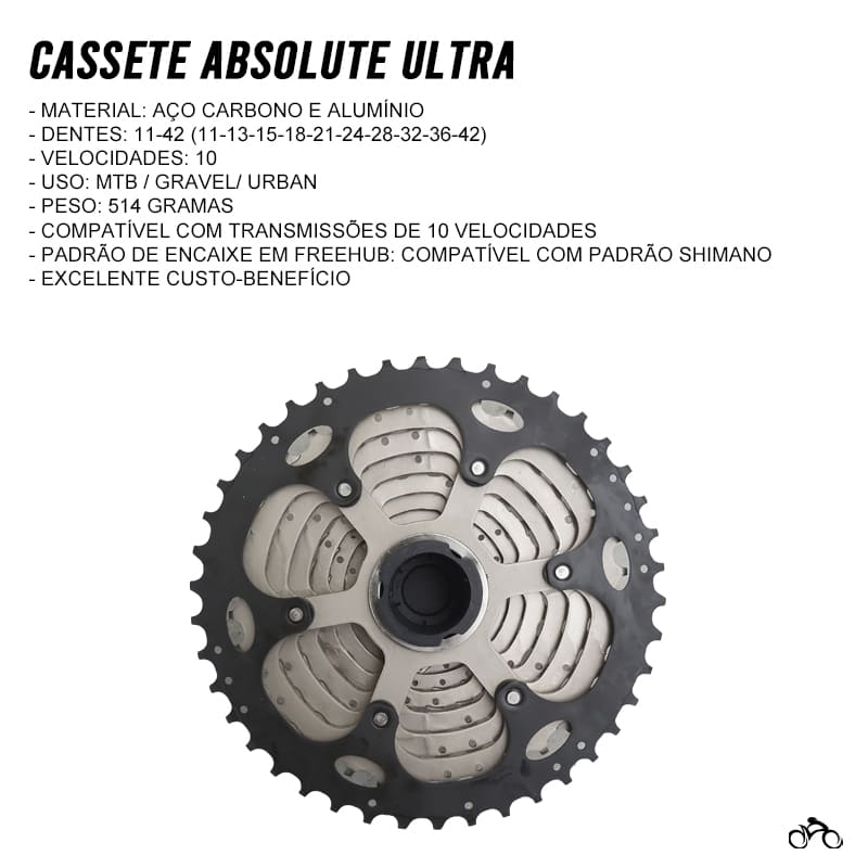 Cassete Bike Absolute Níquel Ultra 10v 11/42 + Corrente Tec 10v