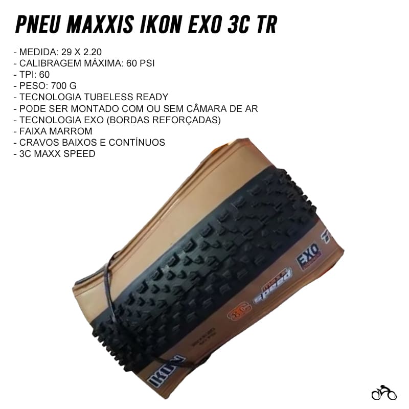 Pneu de Bicicleta Maxxis Ikon 3C EXO Skinwall Faixa Marrom 29 x 2.20 Mtb Kevlar