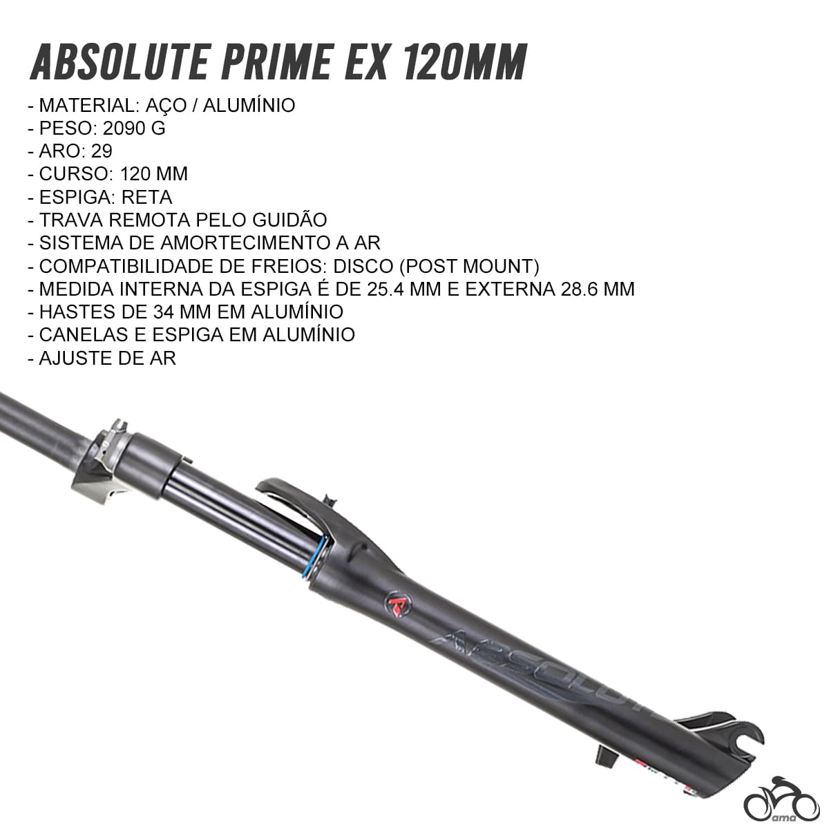 Suspensão de Bike Absolute Prime Ex 120mm Ar Mtb Trava Guidão + Brinde