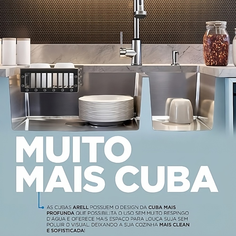 Cuba Dupla Gourmet Escovada Inox 304 Solo502540 Arell 82,5x45x20cm Com Acessórios - DOTEC SHOP
