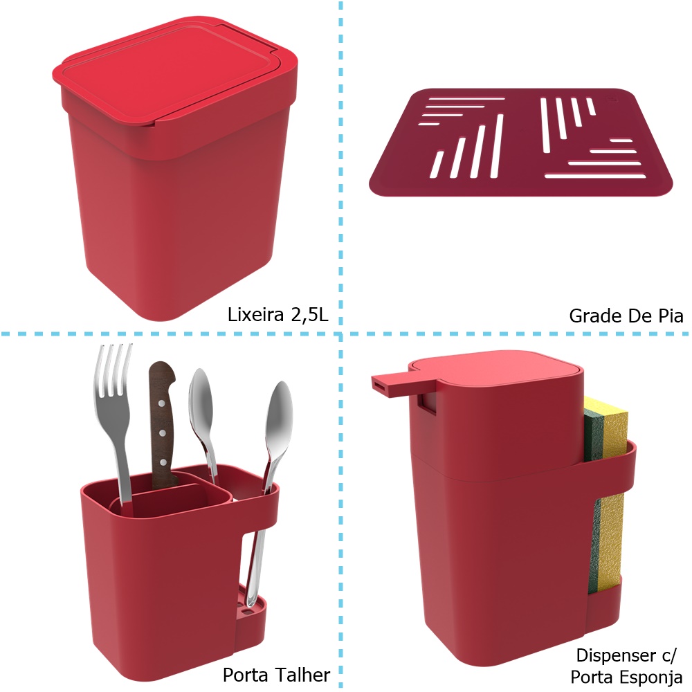 Kit Organização Para Cozinha com 4 Pecas Várias Cores - DOTEC SHOP