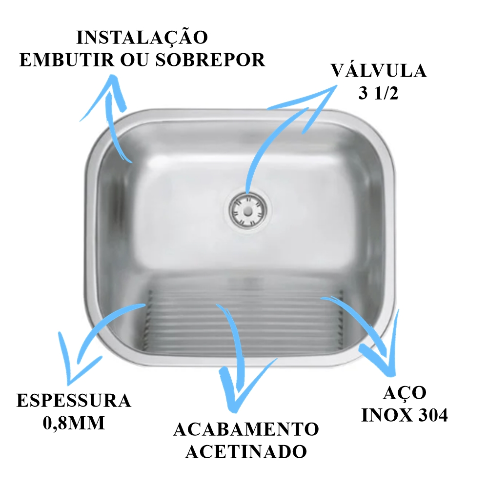 Kit Tramontina Tanque Inox Acetinado 50x40x22,5cm + Cuba N2 Polida 56x34x14cm  - DOTEC SHOP