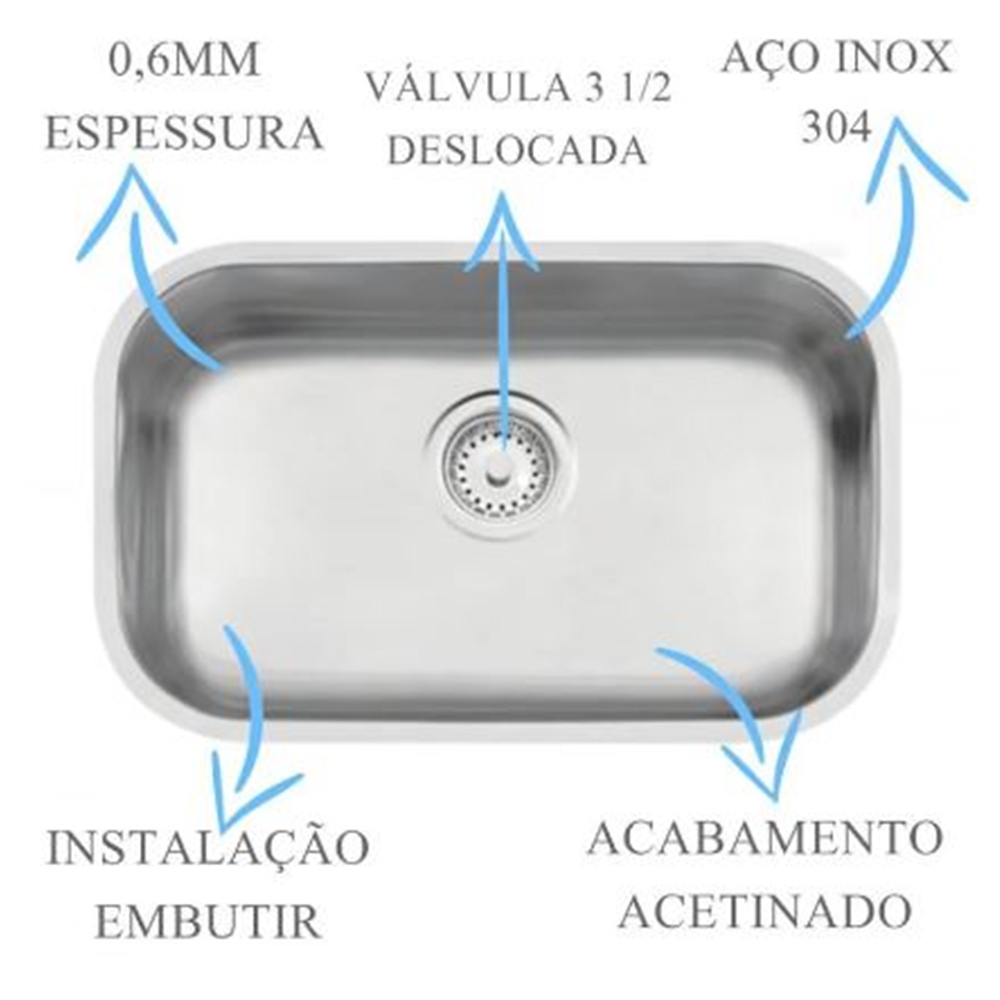 Kit Tramontina Tanque Inox Acetinado 50x40x23cm + Cuba N2 Acetinada 56x34x17cm - DOTEC SHOP