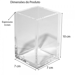 Porta Canetas Pincéis Pote Acrílico Cristal 6mm 7x7x10 Cm