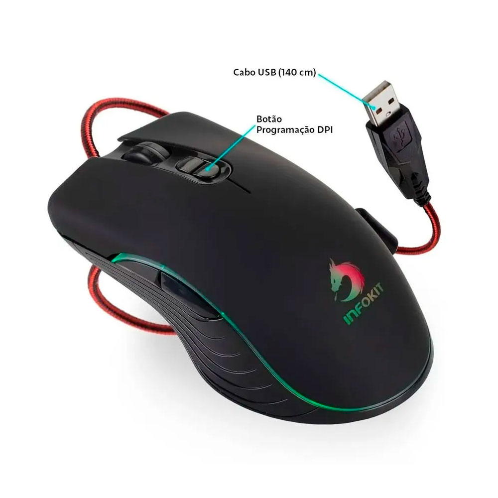 13460 (Corporativo) Mouse Gamer Usb 6400dpi Infokit XSoldado Gm-v550