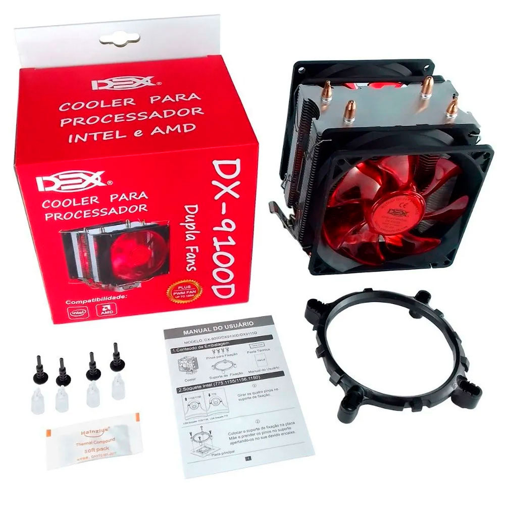 14446 (Corporativo) Cooler Processador Intel AMD Duplo DX-9100D Led Vermelho DEX