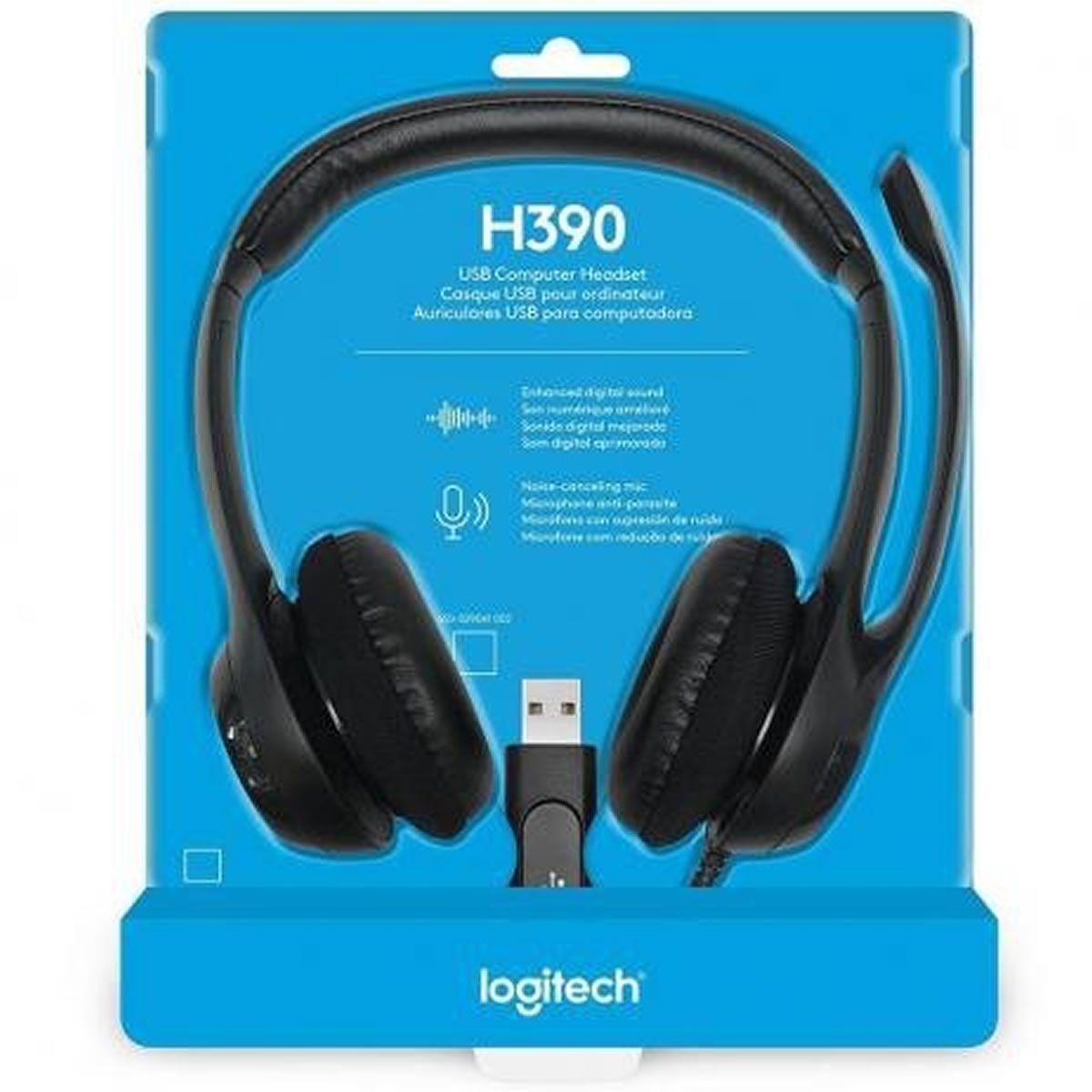 Headset fio USB Logitech H390 Microfone Redução de Ruído