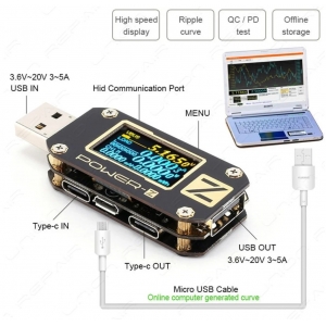 POWER-Z KM001 Testador de energia USB Medidor de corrente de tensão ondulação duplo tipo C