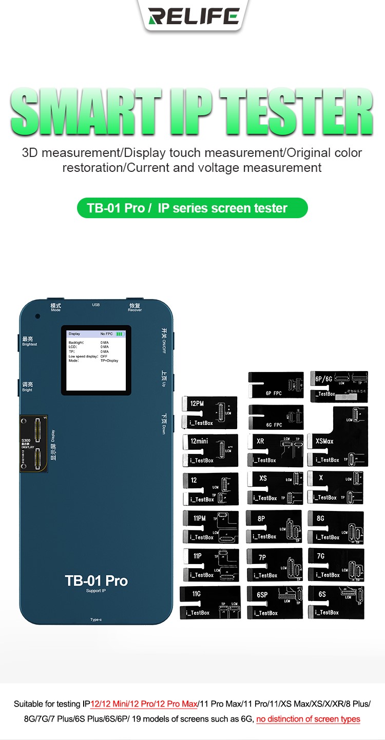 RELIFE TB-01 PRO Caixa de teste de tela LCD para iPhone 6-12ProMaxMini