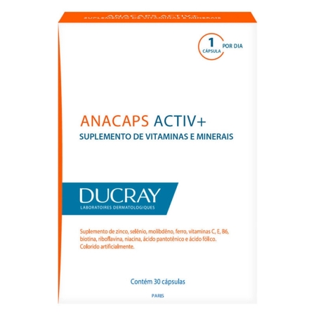 Anacaps Activ+ Ducray Vitamina Cabelos e Unhas 30 Cápsulas
