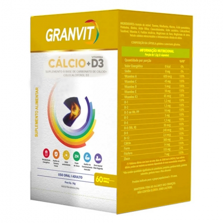 Granvit Cálcio 600mg + Vitamina D3 400UI C/60 Cápsulas