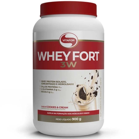 Whey Fort 3W Whey Protein 3W Vitafor 900g Cookies e Cream