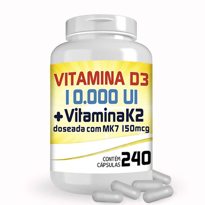 Vitamina D3 10.000 Ui + Vitamina K2 150mcg com 240 Cápsulas