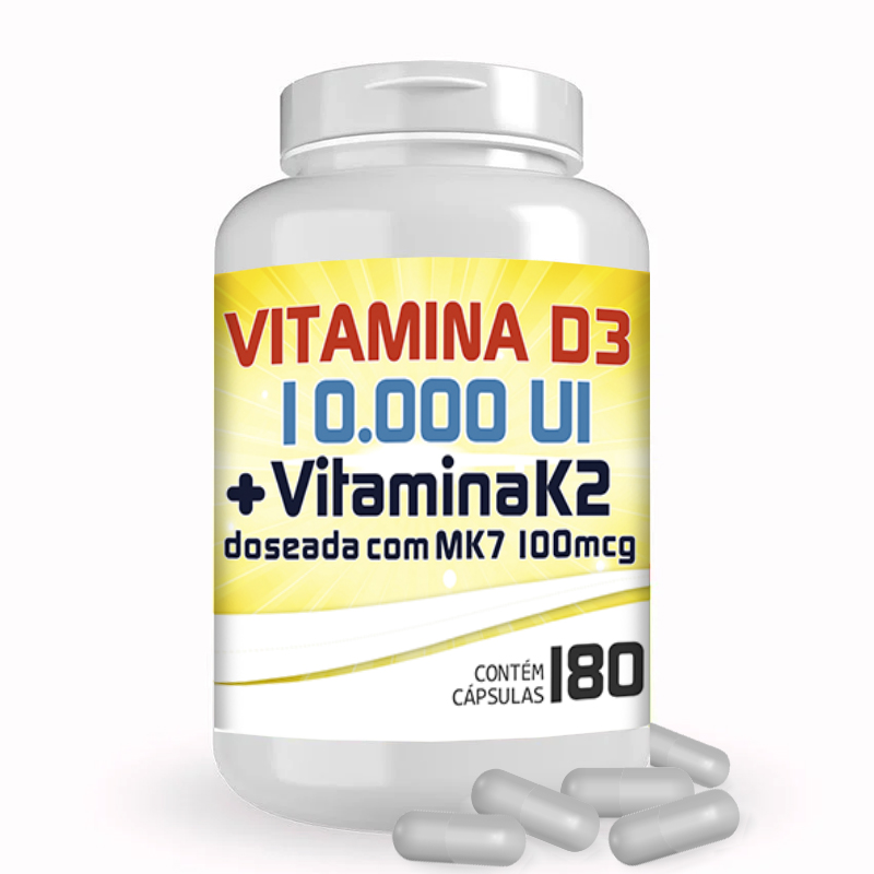 Vitamina D3 10.000UI + Vitamina K2 100mcg com 180 cápsulas