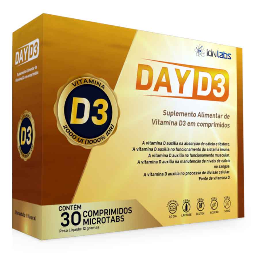 Vitamina D3 2.000UI com 30 Comprimidos Day D3 IDN Labz