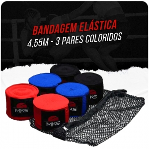 Bandagem Fita Protetora Elástica MKS 4,55m - 3 Pares Coloridos + tela lavagem