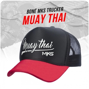 Boné MKS Trucker Muay Thai em Poliéster Aba Curva Preto/Vermelho