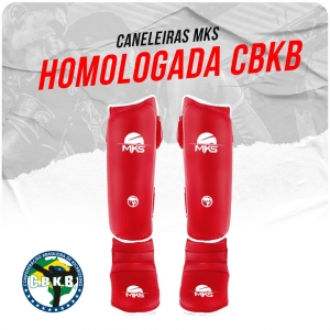 Caneleira KickBoxing MKS com protetor de pé Homologada CBKB Vermelho
