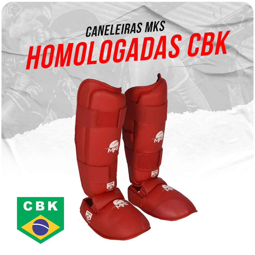 Caneleira Karate com protetor de pé MKS Competition Homologada CBK Vermelha