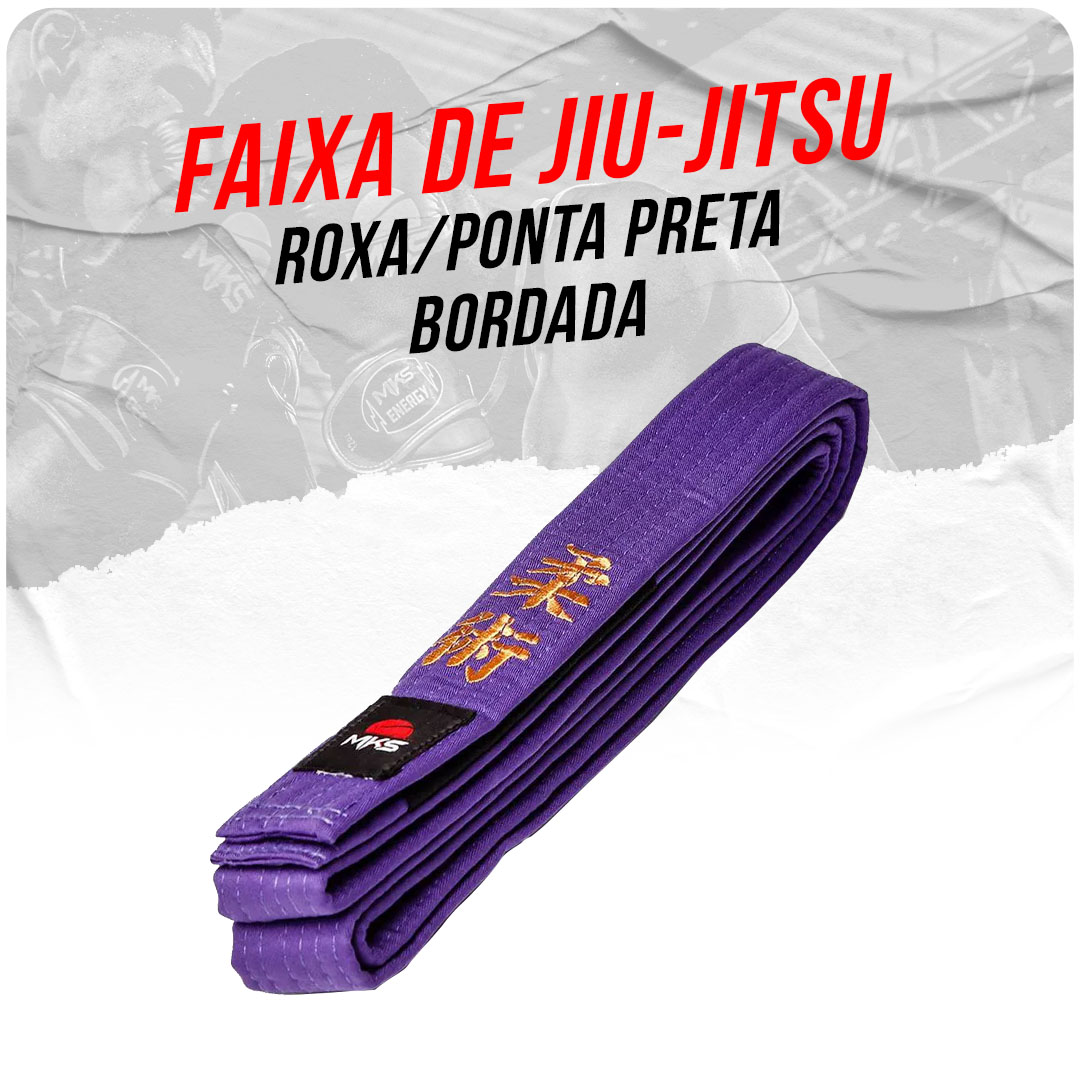 Faixa de Jiu-Jitsu MKS Bordada - Roxa/Ponta Preta (modelo 2019)