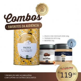 COMBO PAÇOCA COM CHOCOLATE ZERO + BROWNIE 150g + TRUFADO DE LEITE 150g