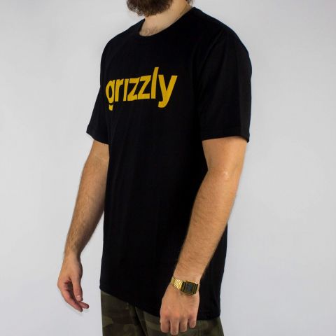 Camiseta Grizzly Lowercase Logo (Tamanho Extra) - Preta/Amarela