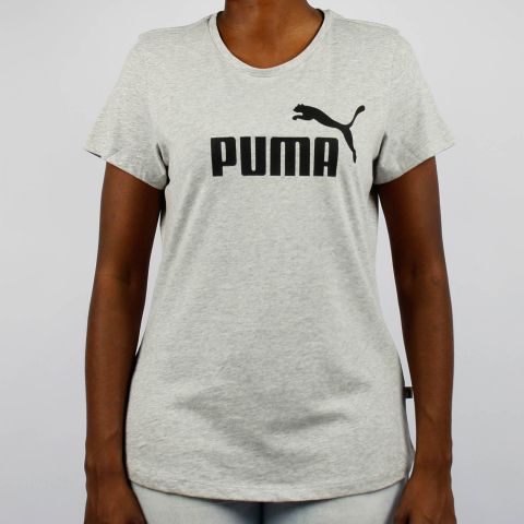 Camiseta Puma Feminina Essentials Logo - Cinza Clara/Preto