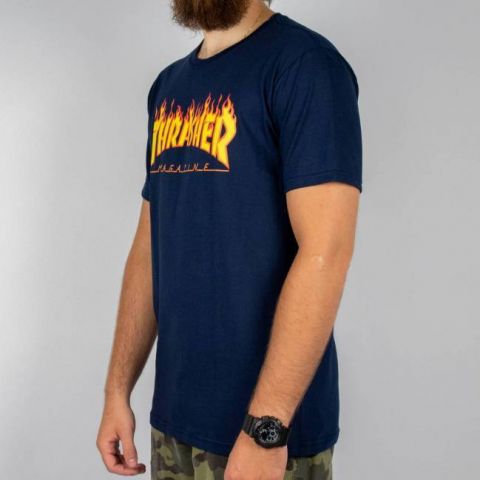 Camiseta Thrasher Flame Logo  - Azul Marinho
