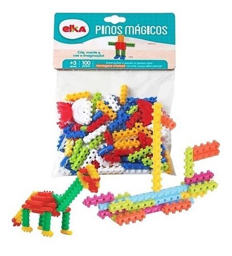 Pinos Mágicos Brinquedo Educativo 100 Peças Bloco Montar - Elka